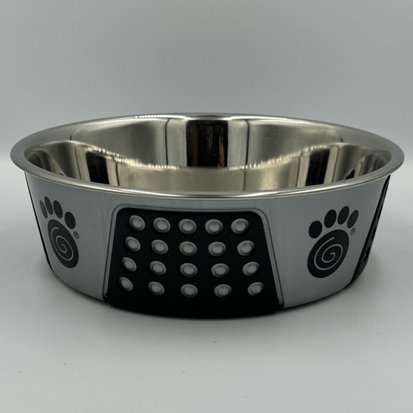 PetRageous Large Fiji Stainless Steel Black and Gray Non-Slip Dog Bowl - Picture 3 of 6
